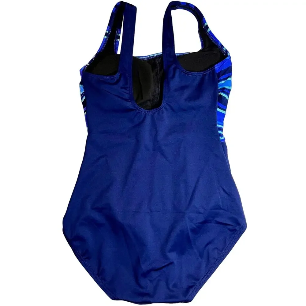 TYR Women DELRAY Aqua ControlFit 1pc SwimSuit - Navy Turquoise - Size 8 - $80